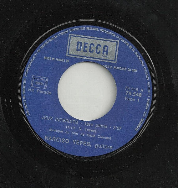 Narciso Yepes : Jeux Interdits (7", Single, RE)