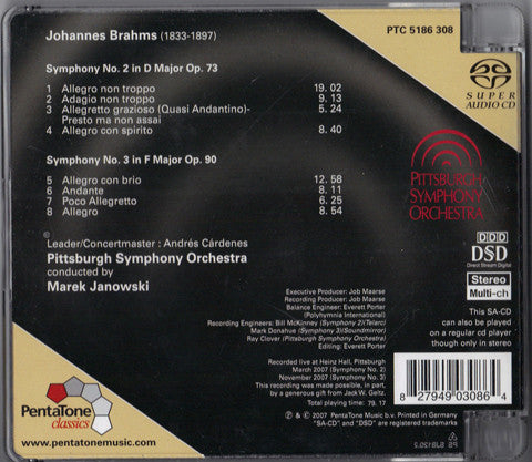 Johannes Brahms - Pittsburgh Symphony Orchestra - Marek Janowski : Symphonies Nos. 2 & 3 (SACD, Hybrid, Multichannel, Comp)