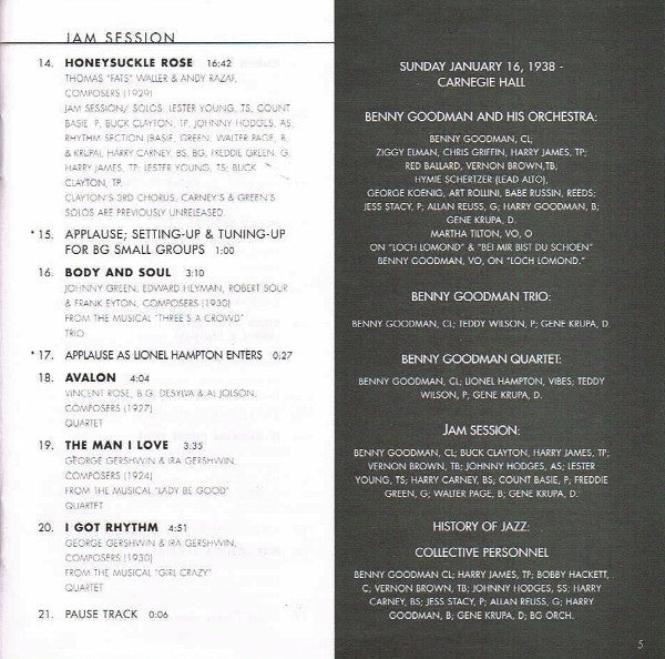 Benny Goodman : The Famous 1938 Carnegie Hall Jazz Concert (2xCD, RE, RM)