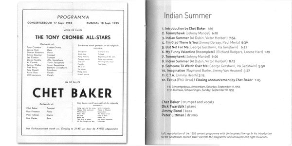 Chet Baker : Indian Summer (The Complete 1955 Concerts In Holland) (CD, Album)
