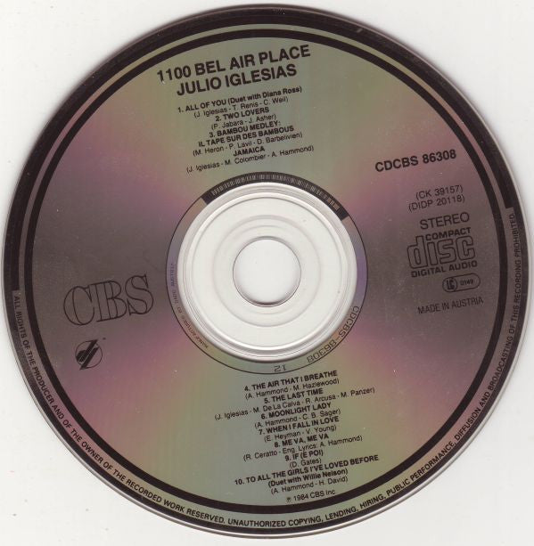 Julio Iglesias : 1100 Bel Air Place (CD, Album, RE)