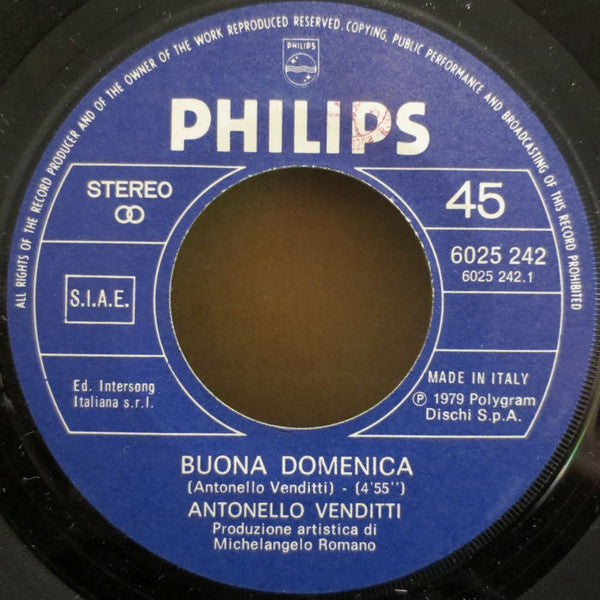 Antonello Venditti : Buona Domenica (7", Single, Ora)