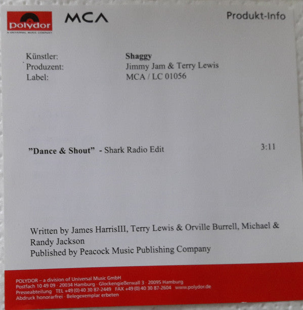 Shaggy : Dance & Shout (CD, Single, Promo)