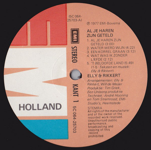 Elly & Rikkert : Al Je Haren Zijn Geteld (LP, Album, Gat)