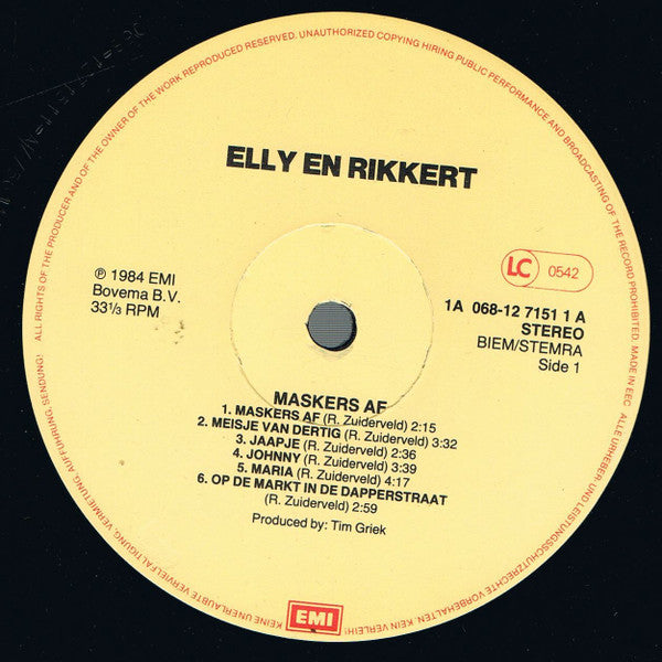Elly & Rikkert : Maskers Af (LP, Album)