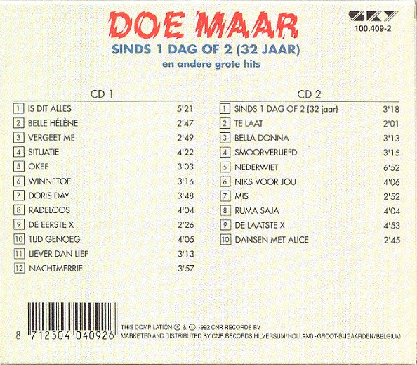 Doe Maar : Sinds 1 Dag Of 2 (32 Jaar) En Andere Grote Hits (2xCD + Box, Comp)