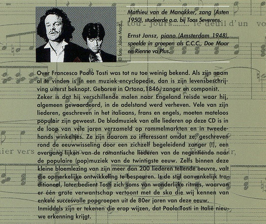 Francesco Paolo Tosti - Mathieu Van De Manakker, Ernst Jansz : Liederen Volume 1 (CD, Album)