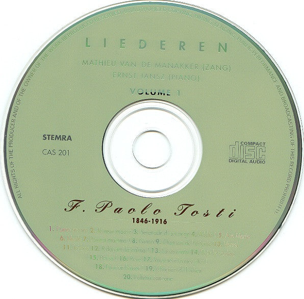 Francesco Paolo Tosti - Mathieu Van De Manakker, Ernst Jansz : Liederen Volume 1 (CD, Album)