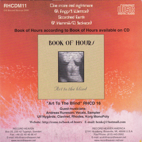 Book Of Hours : King Crimson & Van Der Graaf Generator According To Book Of Hours (CD, Single)