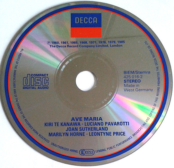 Kiri Te Kanawa / Joan Sutherland / Luciano Pavarotti / Leontyne Price / Marilyn Horne : Ave Maria - Sacred Arias (CD, Comp, RM)