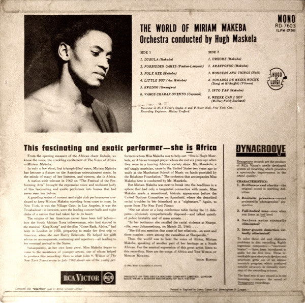 Miriam Makeba : The World Of Miriam Makeba (LP, Album, Mono)