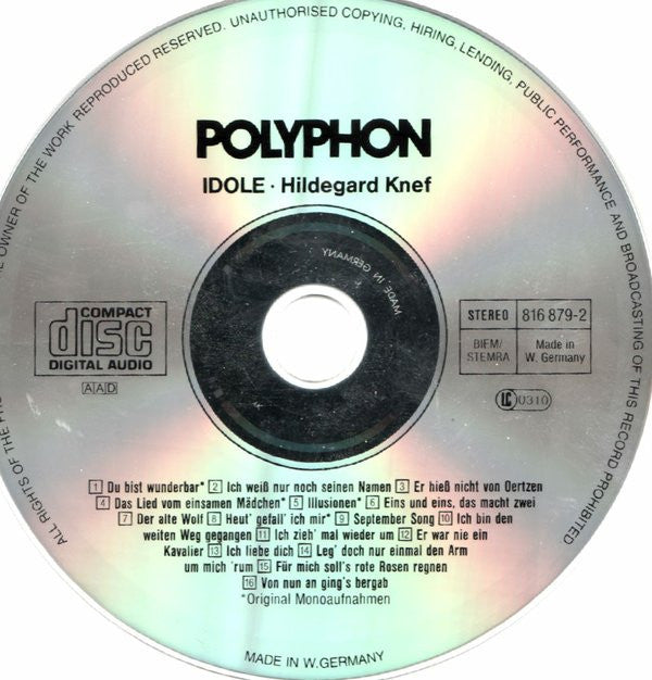 Hildegard Knef : Idole (CD, Comp, Mono)