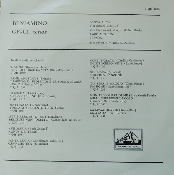 Beniamino Gigli : Santa Lucia /  Caro Mio Ben (7", Single, Mono)