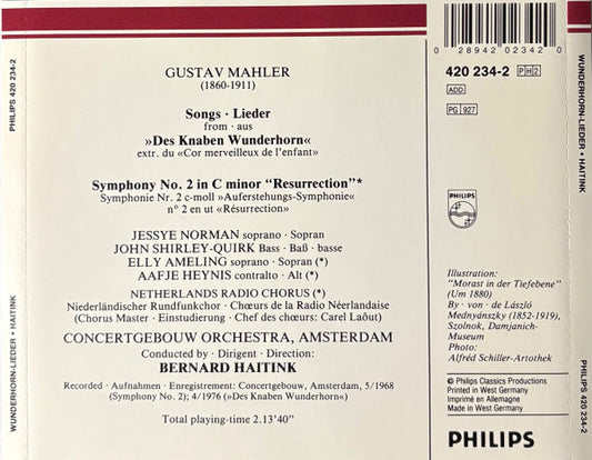 Gustav Mahler - Bernard Haitink, Concertgebouworkest, Elly Ameling, Aafje Heynis, Jessye Norman, John Shirley-Quirk : Symphony No. 2, Wunderhorn-Lieder (2xCD, Comp, RE)