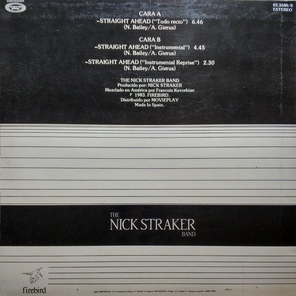 Nick Straker Band : Straight Ahead = Todo Recto (12", Maxi, Promo)