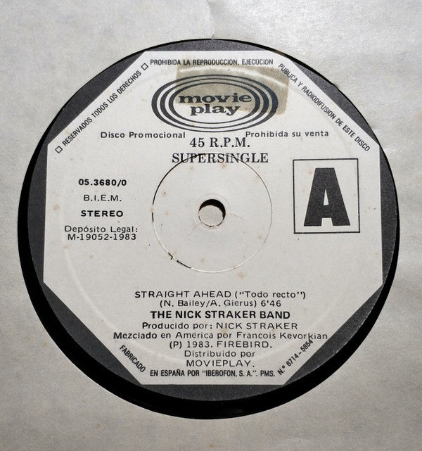 Nick Straker Band : Straight Ahead = Todo Recto (12", Maxi, Promo)
