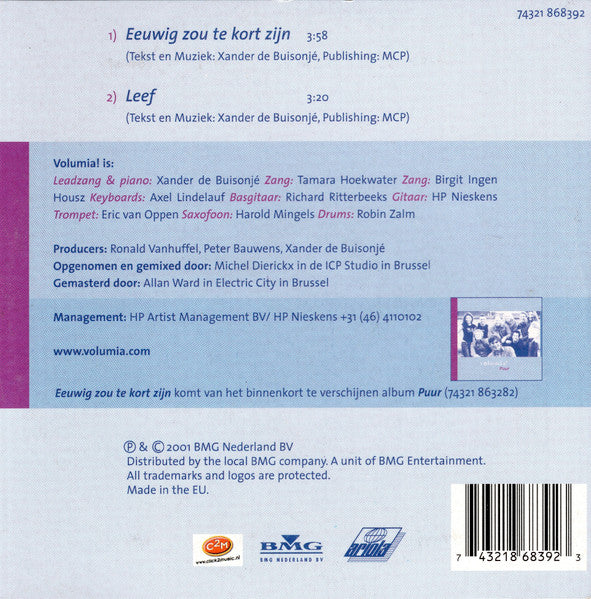 Volumia! : Eeuwig Zou Te Kort Zijn (CD, Single, Car)