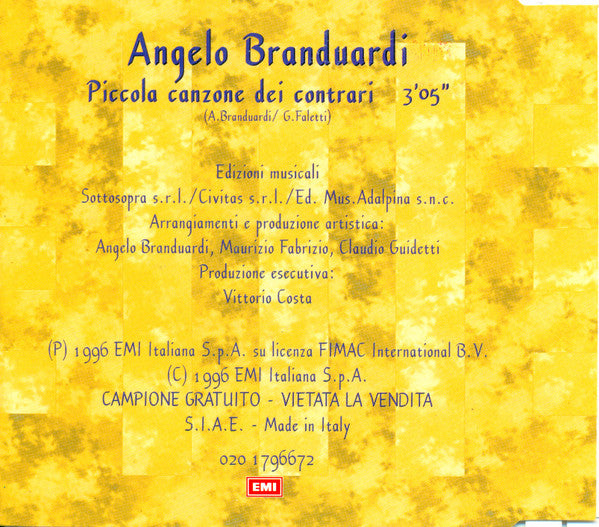 Angelo Branduardi : Piccola Canzone Dei Contrari (CD, Single, Promo)