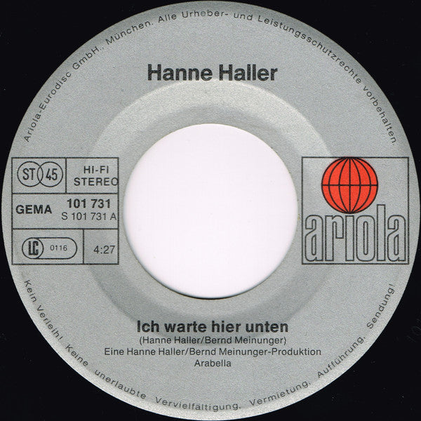 Hanne Haller : Ich Warte Hier Unten (7", Single)