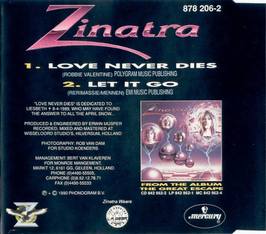 Zinatra : Love Never Dies (CD, Single)
