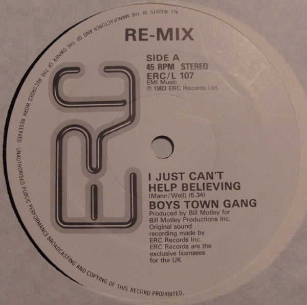 Boys Town Gang : I Just Can't Help Believing (Re-mix) (12")
