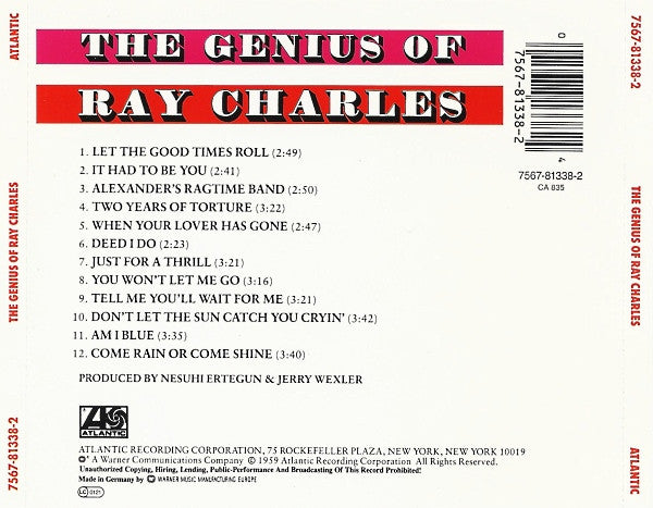 Ray Charles : The Genius Of Ray Charles (CD, Album, RE)