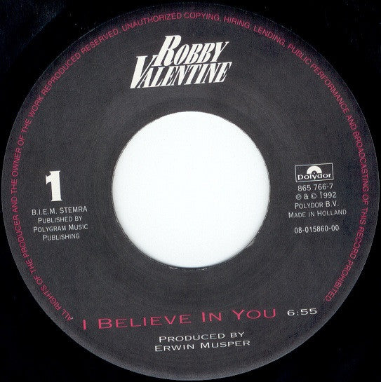 Robby Valentine : I Believe In You (7", Single)