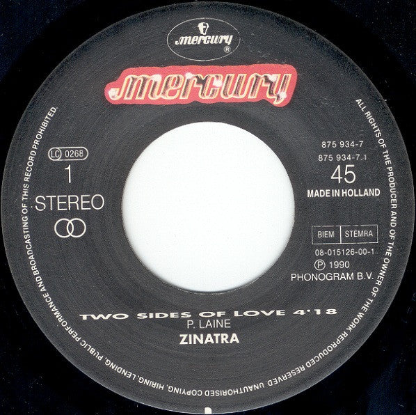 Zinatra : Two Sides Of Love (7", Single)