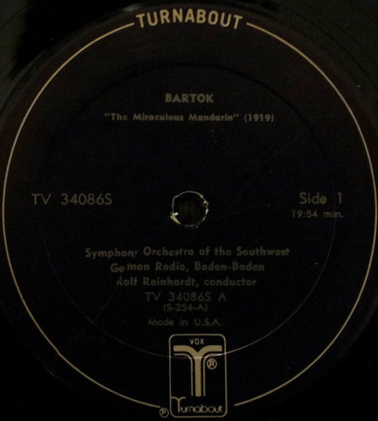 Béla Bartók, Südwestfunkorchester Baden-Baden, Rolf Reinhardt : The Miraculous Mandarin / The Wooden Prince (LP, Album, RP)
