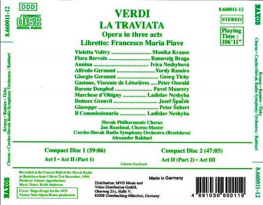 Giuseppe Verdi, Monika Krause • Yordy Ramiro • Georg Tichy, Slovak Philharmonic Chorus, Slovak Radio Symphony Orchestra, Alexander Rahbari : La Traviata (2xCD, Album)