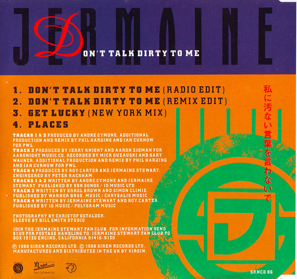 Jermaine Stewart : Don't Talk Dirty To Me (CD, Single)