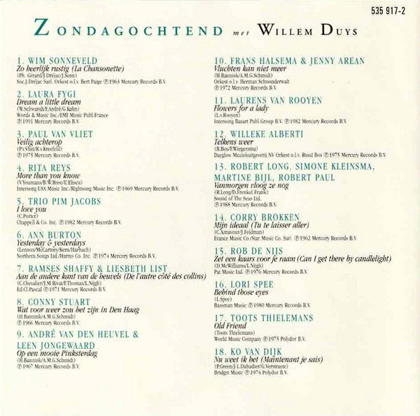 Various : Zondagochtend Met Willem Duys (CD, Comp)
