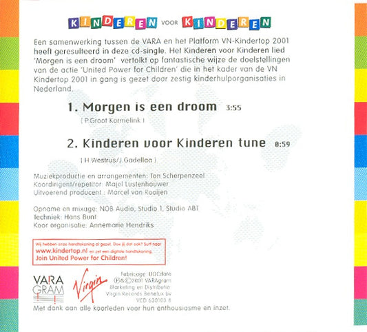 Kinderen voor Kinderen : Morgen Is Een Droom (CD, Single)