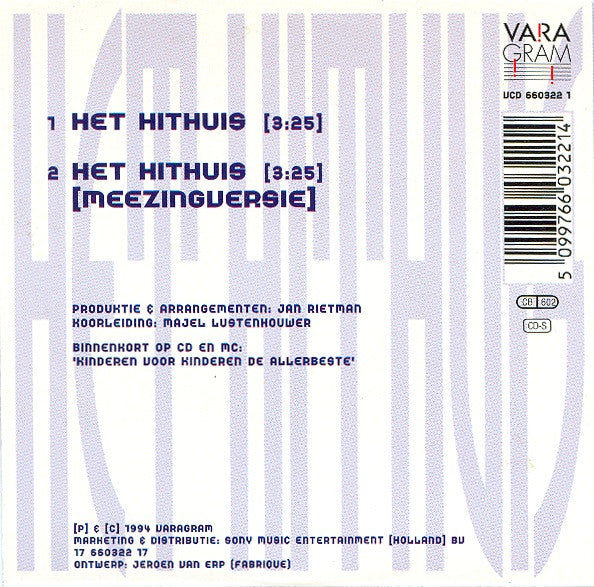 Kinderen voor Kinderen : Het Hithuis (CD, Single)