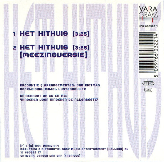 Kinderen voor Kinderen : Het Hithuis (CD, Single)
