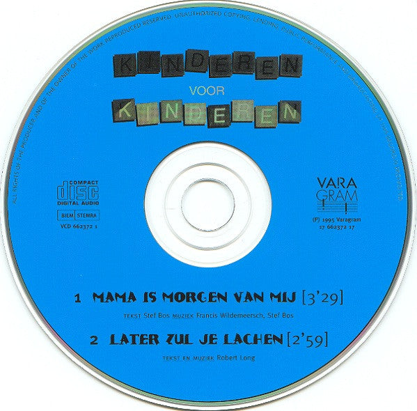 Kinderen voor Kinderen : Mama Is Morgen Van Mij (CD, Single)