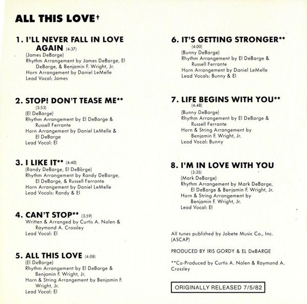 DeBarge : All This Love / In A Special Way (CD, Album, Comp)