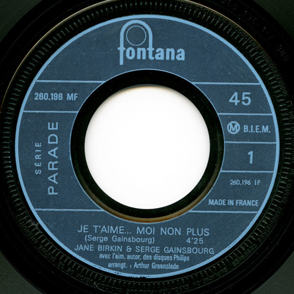Jane Birkin Avec Serge Gainsbourg : Je T'aime… Moi Non Plus (7", Single, Blu)