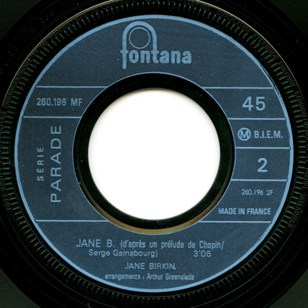 Jane Birkin Avec Serge Gainsbourg : Je T'aime… Moi Non Plus (7", Single, Blu)