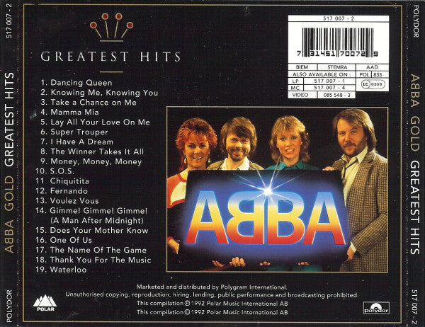 ABBA : Gold (Greatest Hits) (CD, Comp, RM)