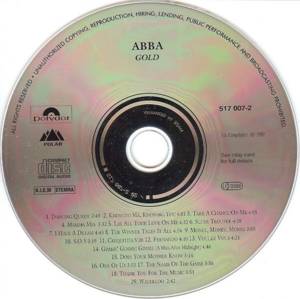 ABBA : Gold (Greatest Hits) (CD, Comp, RM)