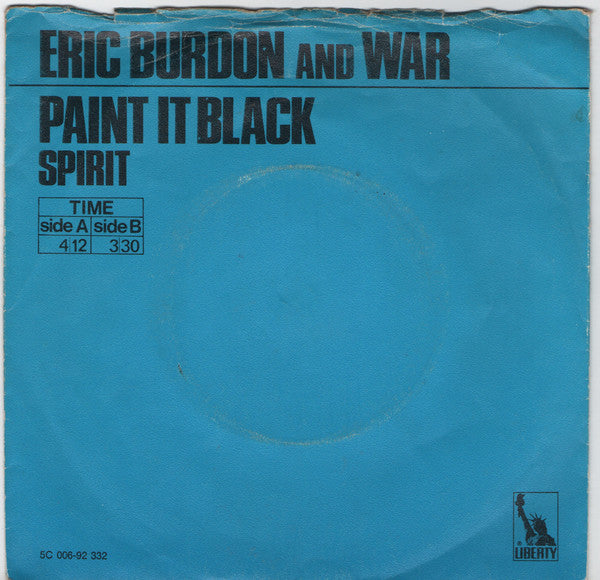 Eric Burdon & War : Paint It Black (7", Single, Blu)