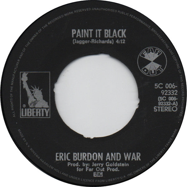 Eric Burdon & War : Paint It Black (7", Single, Blu)