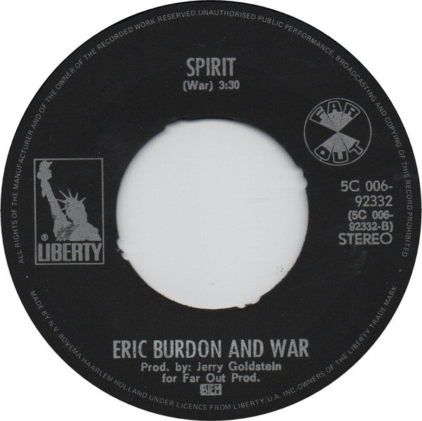 Eric Burdon & War : Paint It Black (7", Single, Blu)