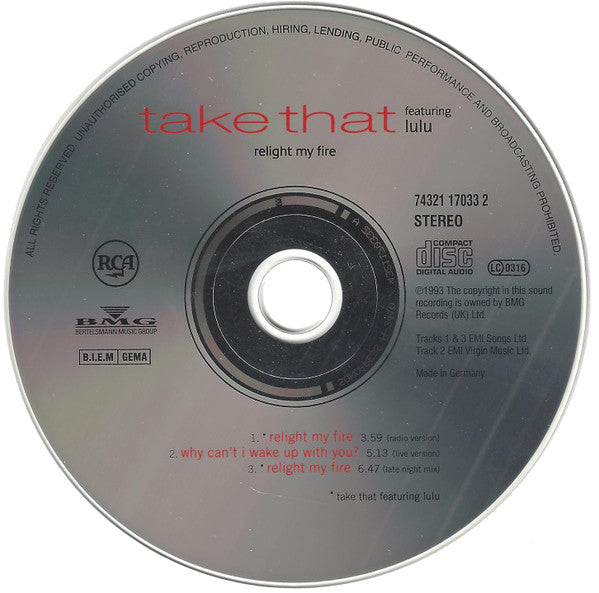 Take That Featuring Lulu : Relight My Fire (CD, Single)