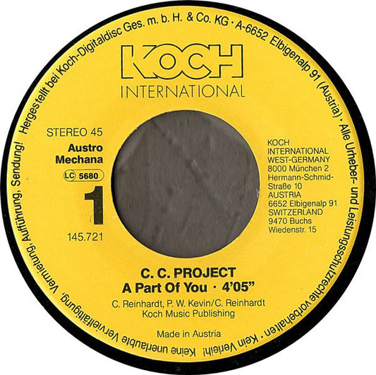 C.C. Project : A Part Of You (7", Single)