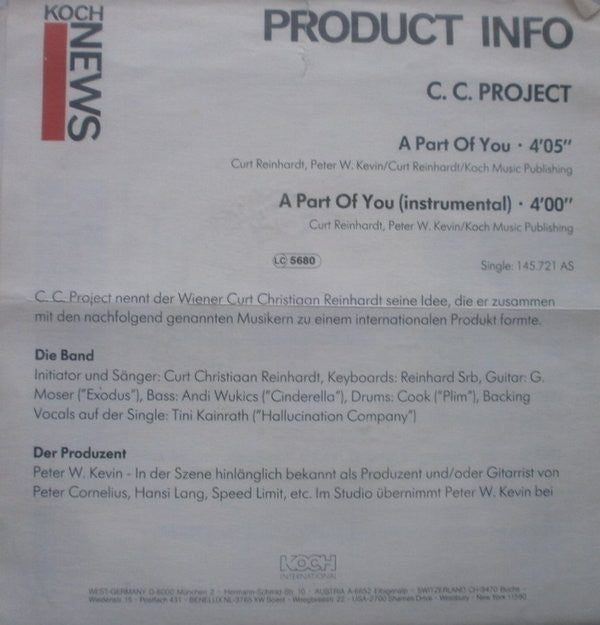 C.C. Project : A Part Of You (7", Single)