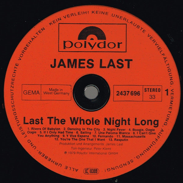 James Last : Last The Whole Night Long (2xLP, Album, Comp, Gat)