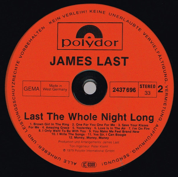 James Last : Last The Whole Night Long (2xLP, Album, Comp, Gat)