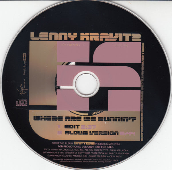 Lenny Kravitz : Where Are We Runnin'? (CD, Single, Promo)